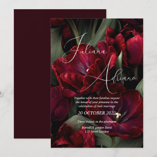Convite desenho de casamento floral borgonha com rico vinh