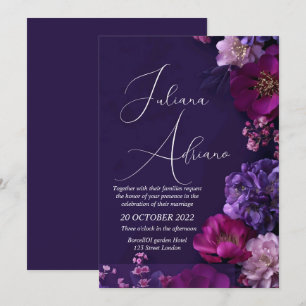 Convite desenho de casamento floral borgonha com rico vinh