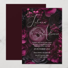 Convite desenho de casamento floral borgonha com rico vinh