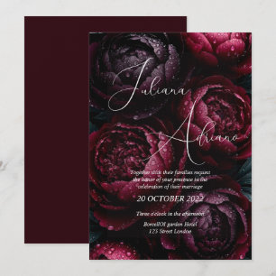 Convite desenho de casamento floral borgonha com rico vinh