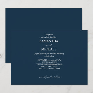 Convite Desenho de Casamento Minimalista Azul-Marinho