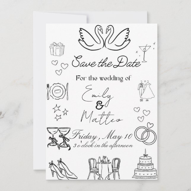 Convite Desenho de casamento simples (Frente)