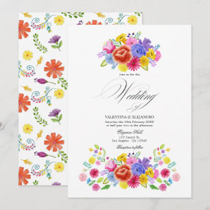 Convite Desenho de casamento Vibrante Floral Fiesta em aqu