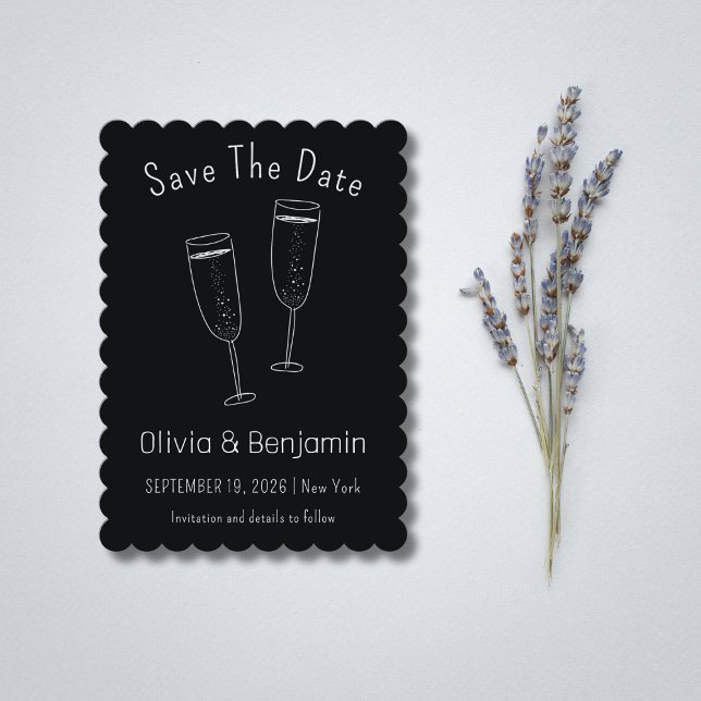 Convite Desenho de Champanhe Casamento Salve A Data (Sketch Champagne Toast Wedding Save The Date Invitation)