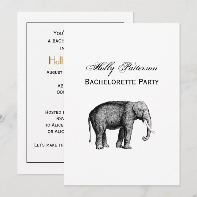 Convite Desenho de Elefante Vintage (Frente/Verso)