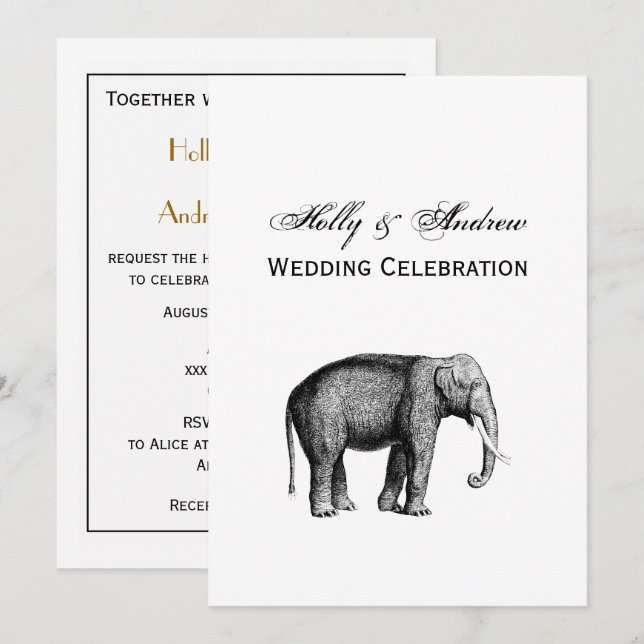 Convite Desenho de Elefante Vintage (Frente/Verso)