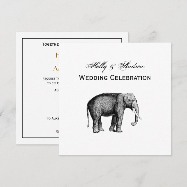 Convite Desenho de Elefante Vintage (Frente/Verso)
