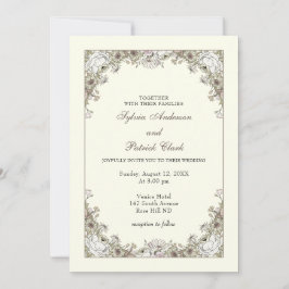 Convite Desenho de flores marfim casamento romântico