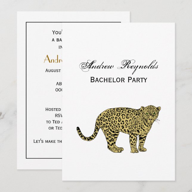 Convite Desenho de Gato Malhado Leopardo Onça Vintage (Frente/Verso)