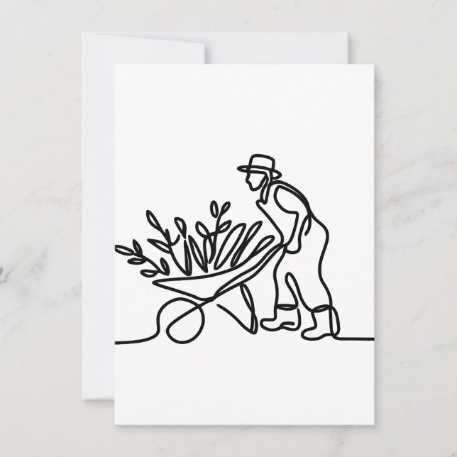 Convite desenho de linha de um agricultor ou jardineiro (Frente)