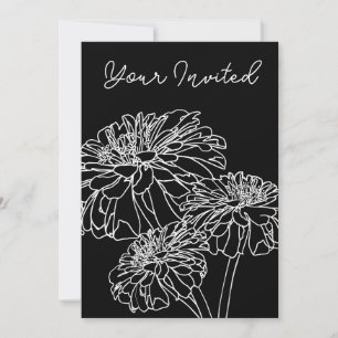Convite Desenho de linha floral preto mínimo
