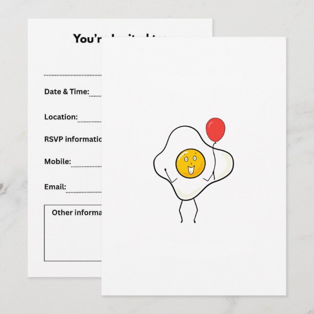 Convite Desenho de ovo com balão, personalize, personalize (Frente/Verso)