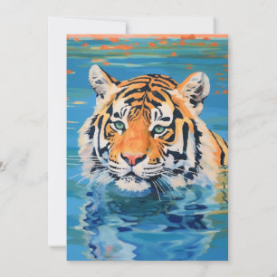 Convite Desenho de tigre, pintado, arte colorida