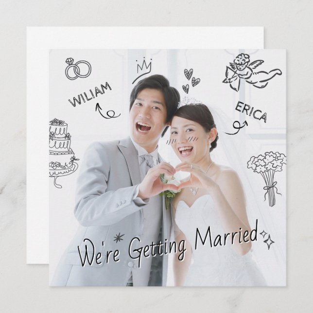 Convite Desenho desenhado de mão com clipe de foto de casa (Frente/Verso)