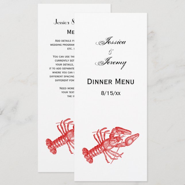 Convite Desenho do Vintage Red Lobster #1 (Frente/Verso)