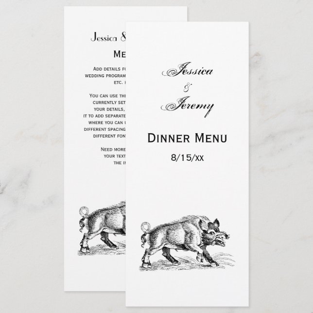 Convite Desenho em Preto e Branco de Javali Antigo #2 (Frente/Verso)