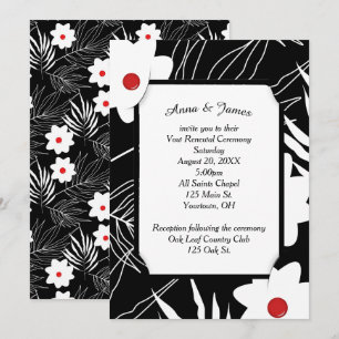 Convite Desenho Floral Branco em Casamento Preto