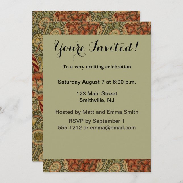 Convite Desenho Floral Damasco Inglês William Morris Wandl (Frente/Verso)