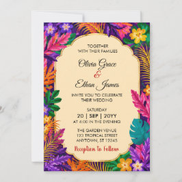 Convite Desenho Floral de Folhas Tropicais Casamento