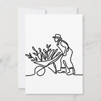 Convite desenho linear de um agricultor ou jardineiro