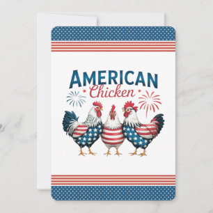 Convite Desenho Patriótico Americano de Frango de 4 de Jul