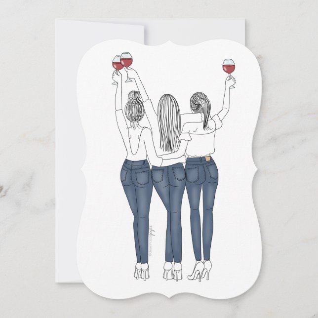 Convite Desenho Três Amigas com Vinho (Frente)