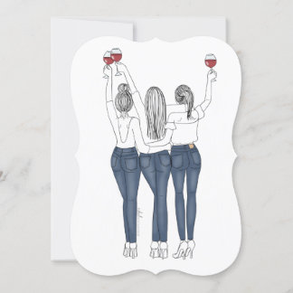 Convite Desenho Três Amigas com Vinho