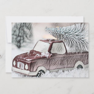 Convite Desenho Vintage de um Caminhão Vermelho com Árvore