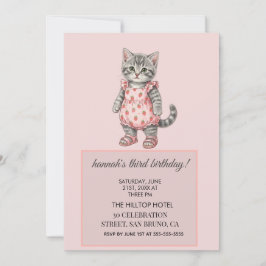 Convite Desenhos Modernos de Aniversário de Gatinho Rosa F