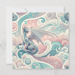 Convite Desenhos Whimsical: Fantasia Pastel Dragon