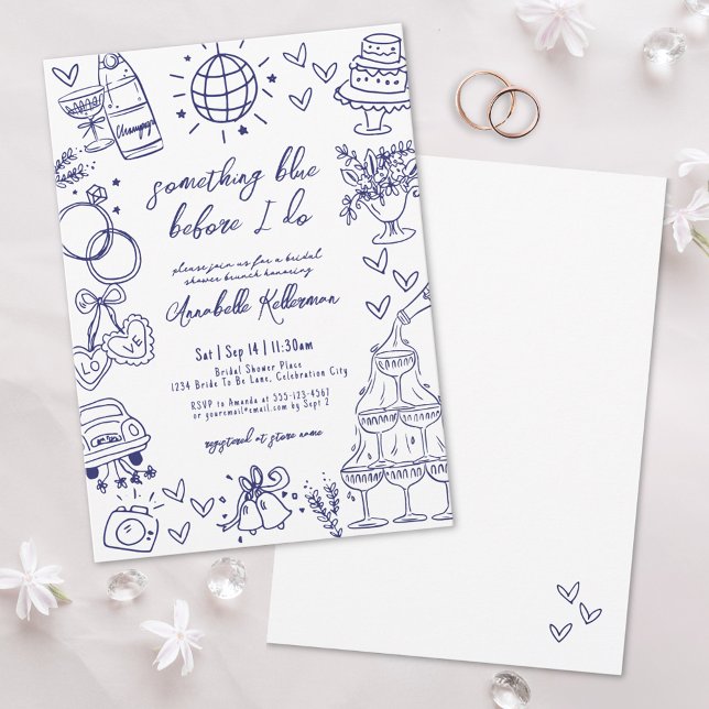Convite Desenhou Algo Azul Antes Que Eu Faça Chá de panela (Drawn Something Blue Before I Do Bridal Shower Invitation)