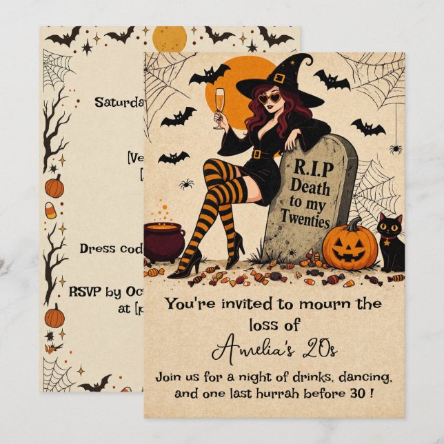 Convite Desenterrando meus Vinte Anos Retro Halloween 30º  (Frente/Verso)