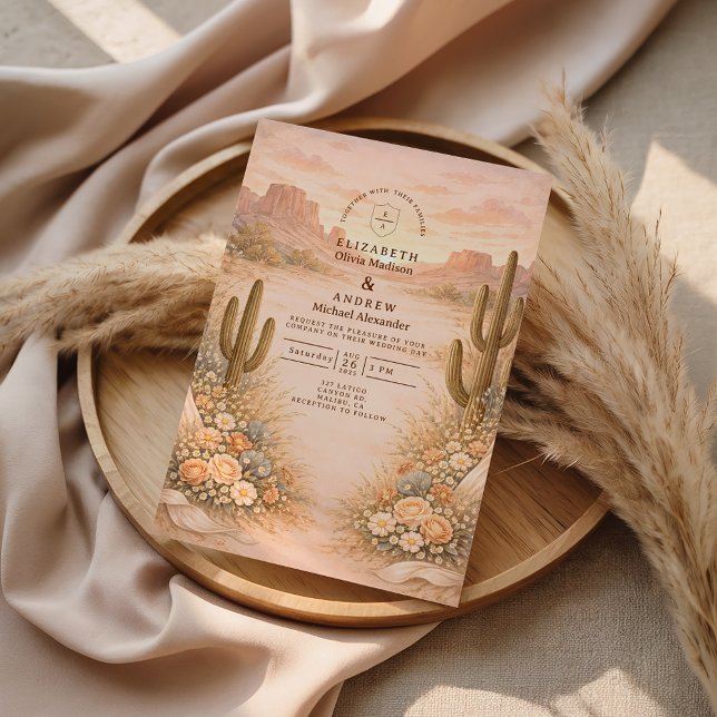 Convite Desert Blush Cactus Landscape Wedding (Criador carregado)