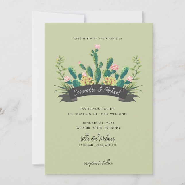Convite Desert Cactus Bloom Wedding (Frente)