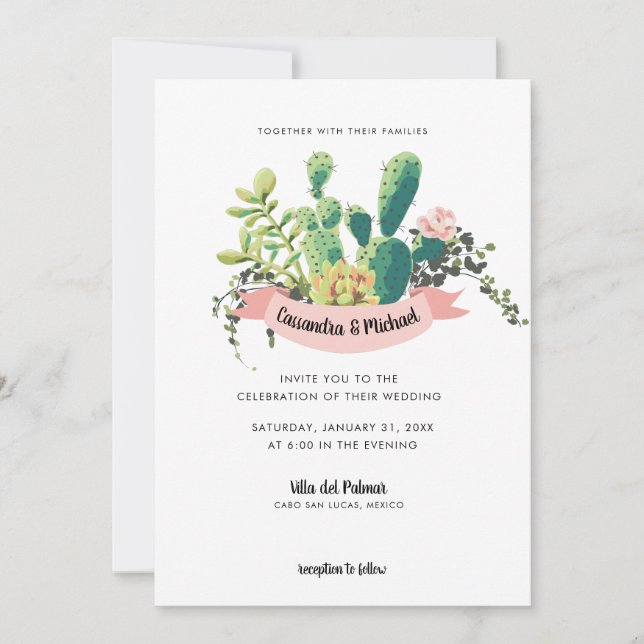 Convite Desert Cactus Bloom Wedding (Frente)