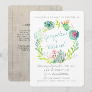 Convite Desert Cactus Flower Wood Watercolor w Detalhes