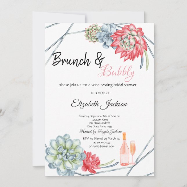 Convite Desert Cactus Red Brunch & Bubbly Nupcial (Frente)