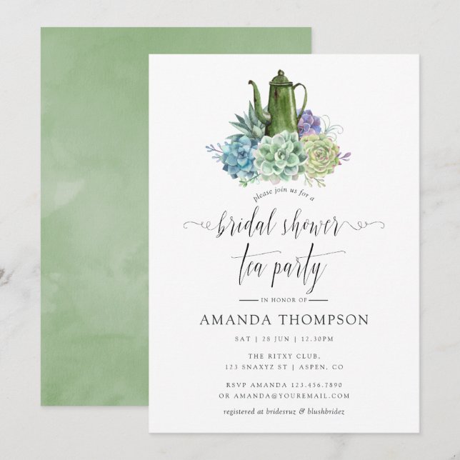 Convite Desert Cactus Succulta Chá de panela Tea Party (Frente/Verso)