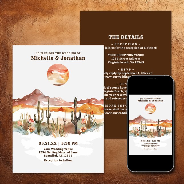 Convite Desert Cactus Western Boho Tudo em Um Casamento (Desert Cactus Western Boho All in One Wedding Invitation)