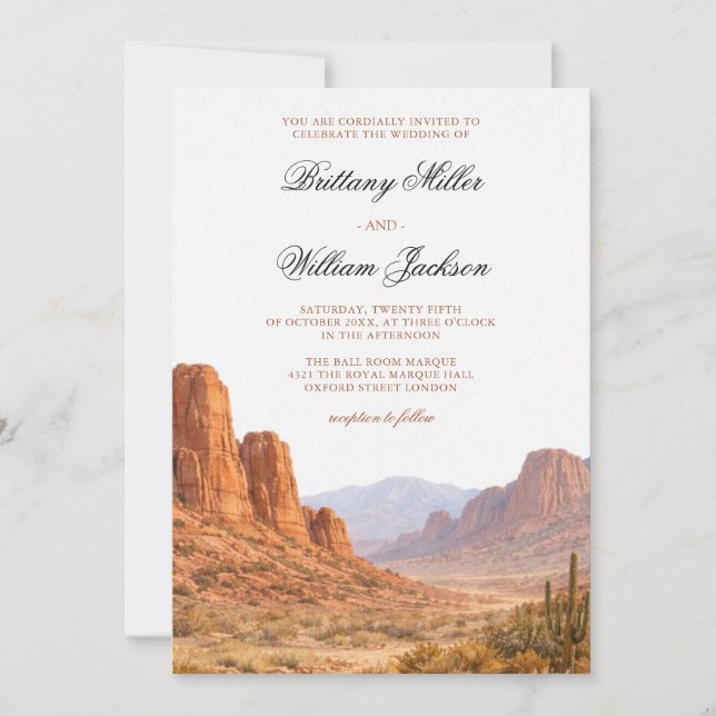 Convite Desert Mountain Landscape Southwestern Wedding (Frente)
