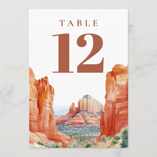 Convite Desert Mountain Watercolor Table Number (Frente)