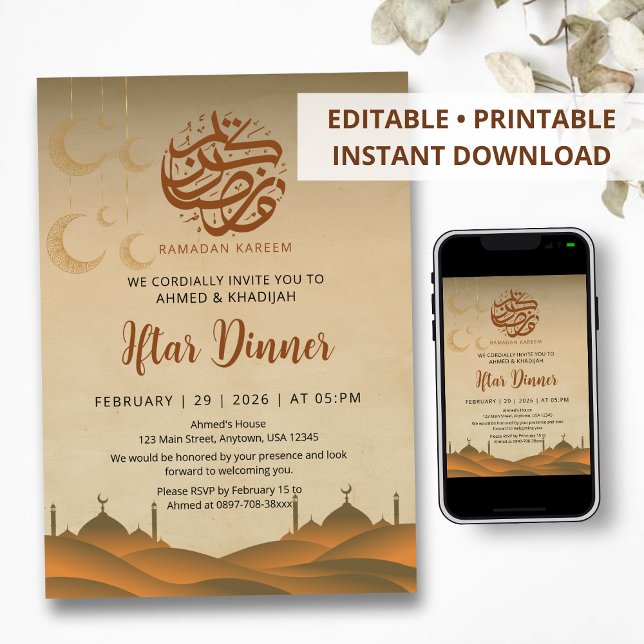 Convite Desert Night Mosque Ramadan Iftar Dinner Invite (Criador carregado)