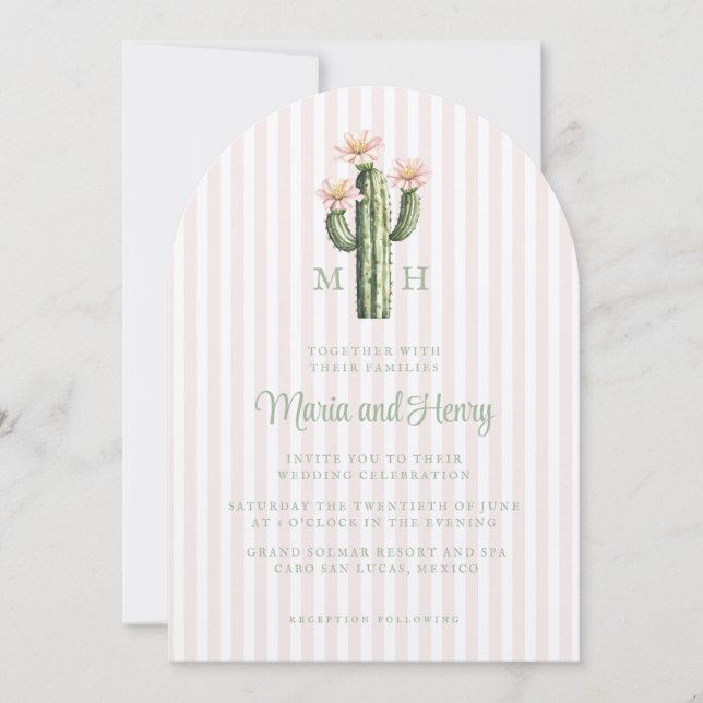 Convite Desert Rose Cactus Monogram Wedding (Frente)