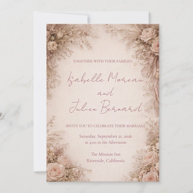 Convite Desert Rose – Dune & Bloom Wedding (Frente)