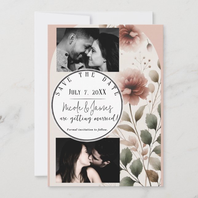 Convite Desert Rose Rosa e Verde Floral Save The Date (Frente)