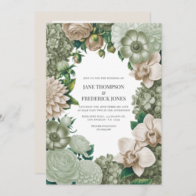Convite Desert Sage, Aloe Mist & Sandstone Beige Wedding (Frente/Verso)