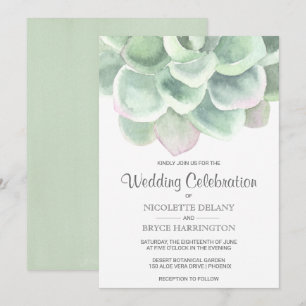 Convite Desert Sage Green Watercolor Casamento Suculento