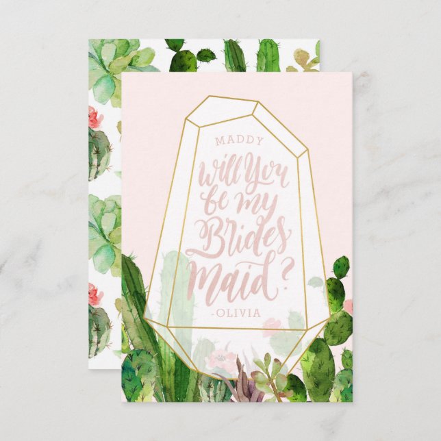 Convite Desert Succulcult Be My Bridesmaid Card (Frente/Verso)