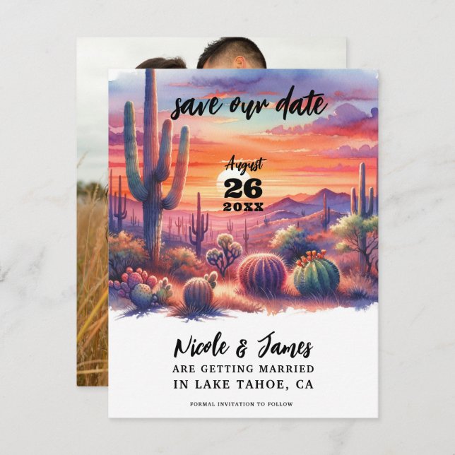 Convite Desert Sunset Glow Watercolor Salvar Data (Frente/Verso)