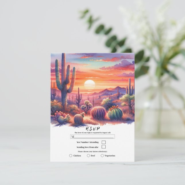 Convite Desert Sunset Glow Watercolor Sudoeste RSVP (Em pé/Frente)
